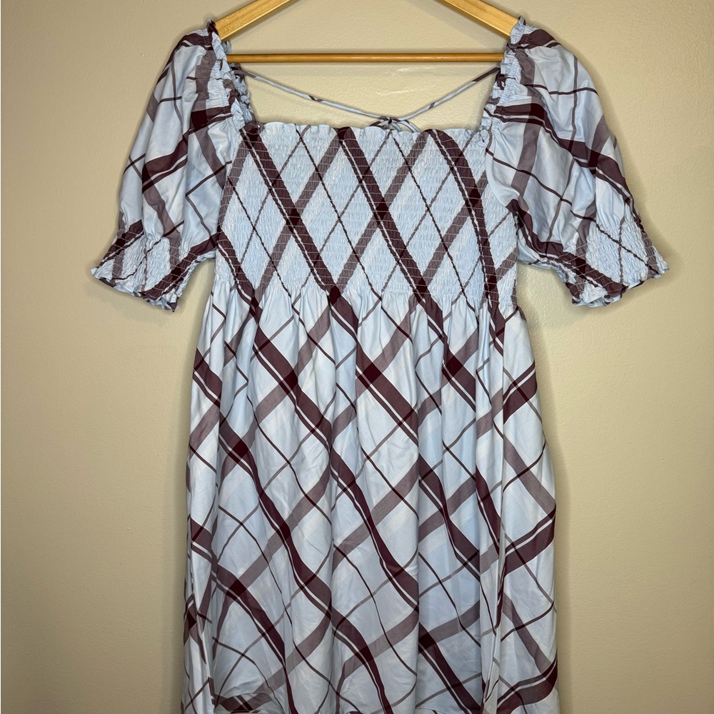 Hill House Home ATHENA Plaid Puff Sleeve Mini‎ Dress Size L